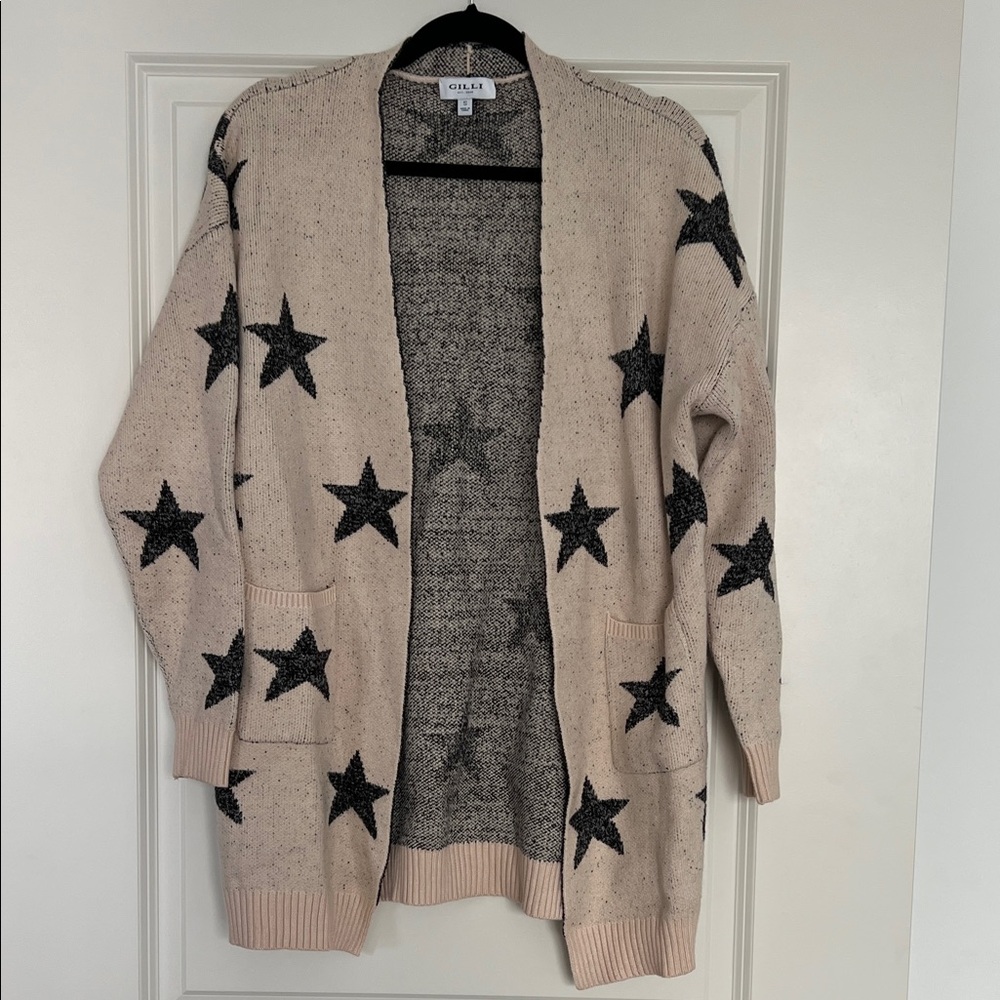 Gilli Beige Cardigan with Black Star Design